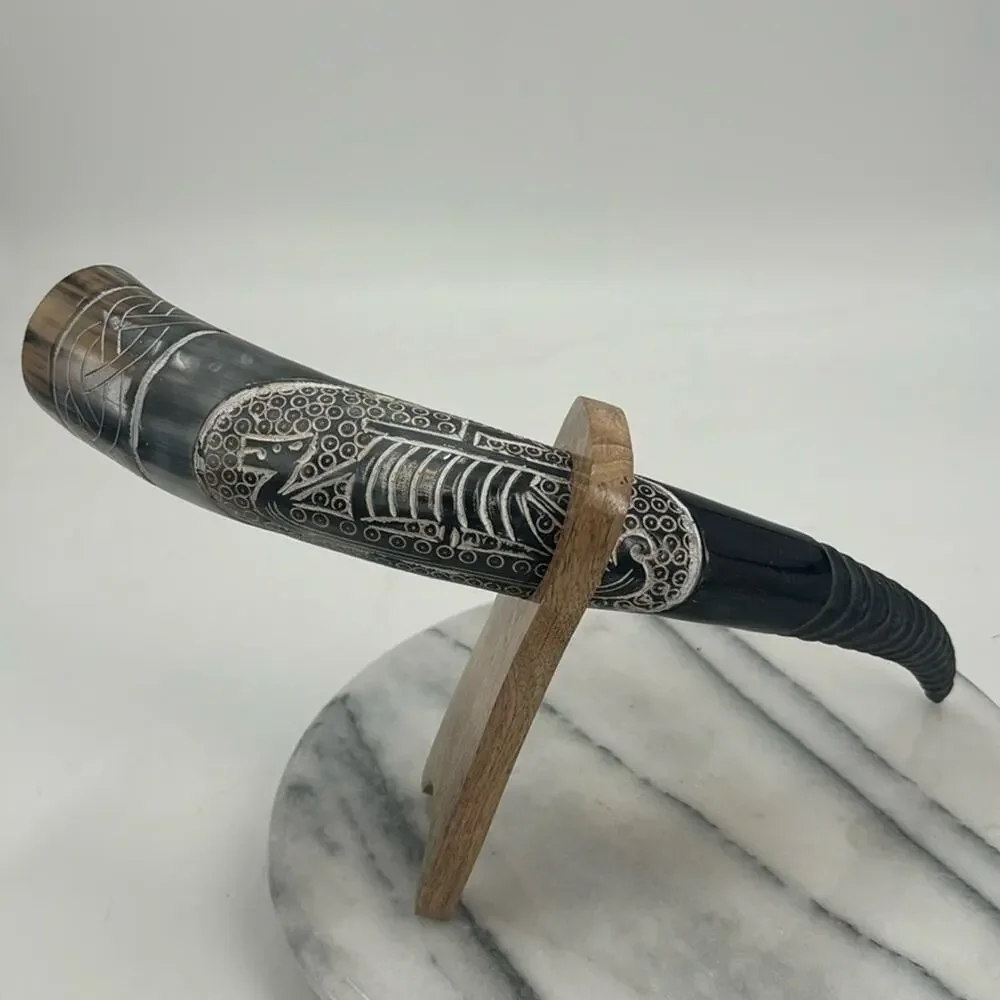 New! Hand carved Viking ship drinking horn